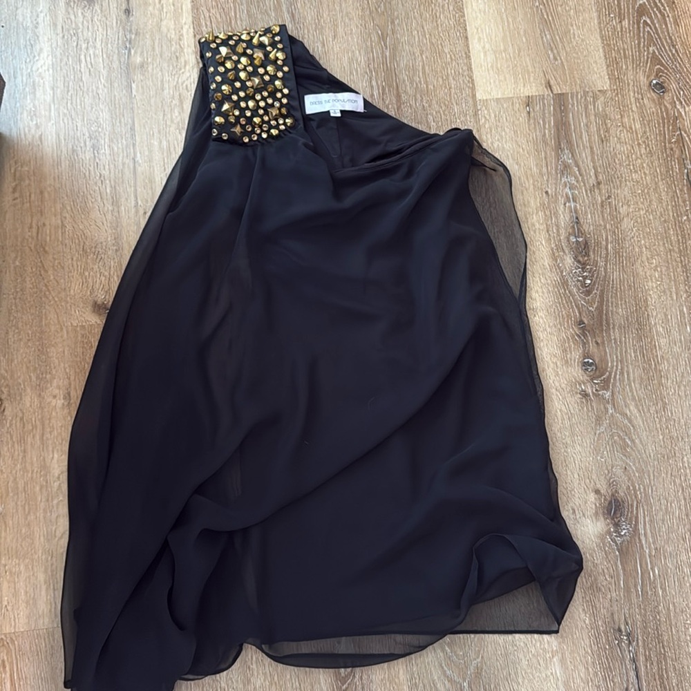 Black womens one shoulder cocktail black dress